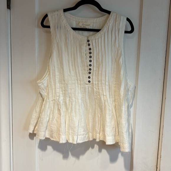 Anthropologie 100% linen crop, top with pleated button, front sleeveless top 3X - Picture 1 of 6